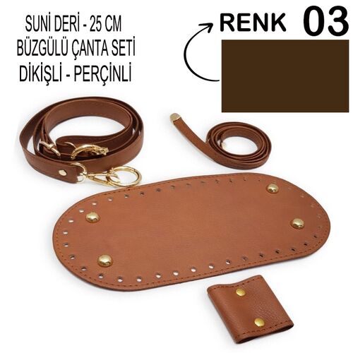 ÇANTA SETİ (BÜZGÜLÜ-25 CM) SUNİ DERİ-DİKİŞLİ-PERÇİNLİ (CSET-3) 03 KOYU KAHVE