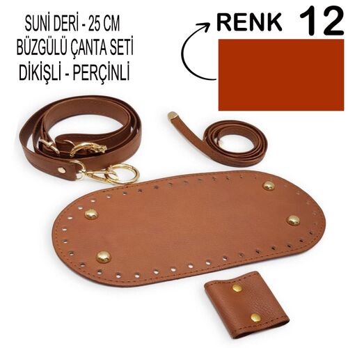 ÇANTA SETİ (BÜZGÜLÜ-25 CM) SUNİ DERİ-DİKİŞLİ-PERÇİNLİ (CSET-3) 12 KIRMIZI