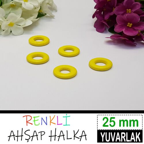 TAHTA HALKA RENKLİ 25 MM SARI