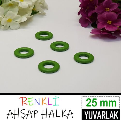 TAHTA HALKA RENKLİ 25 MM YEŞİL