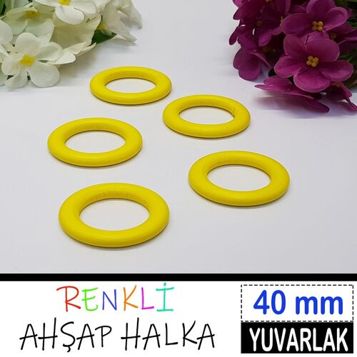 TAHTA HALKA RENKLİ 40 MM SARI