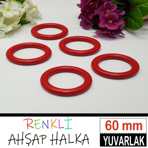 TAHTA HALKA RENKLİ 60 MM KIRMIZI