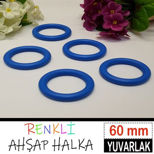 TAHTA HALKA RENKLİ 60 MM MAVİ